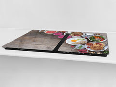 BIG KITCHEN BOARD & Induction Cooktop Cover – Glass Pastry Board - Food series DD16 Colorful breakfast