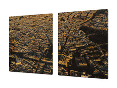 Tempered GLASS Chopping Board – Enormous Induction Cooktop Cover - City Series DD12 The city from a bird's eye view