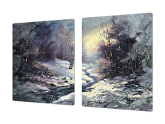 GIGANTIC CUTTING BOARD and Cooktop Cover- Image Series DD05A Winter landscape