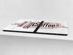 Gigante Tabla para picar de cristal templado o cubre vitro - Series Inscripciones DD17 Wordcloud de cafe
