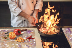 UNIQUE Tempered GLASS Kitchen Board – Impact & Scratch Resistant Cooktop cover – SINGLE: 80 x 52 cm; DOUBLE: 40 x 52 cm; DD39 Colourful Variety Series: Vintage mosaic