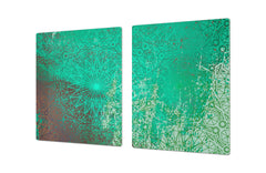 BIG KITCHEN BOARD & Induction Cooktop Cover – Glass Pastry Board DD34 Rusted textures Series: Oxidized copper ornament