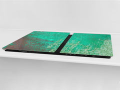 BIG KITCHEN BOARD & Induction Cooktop Cover – Glass Pastry Board DD34 Rusted textures Series: Oxidized copper ornament