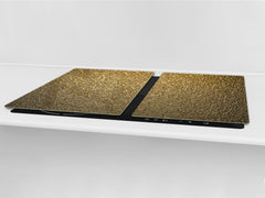 HUGE TEMPERED GLASS COOKTOP COVER – Glass Cutting Board and Worktop Saver – SINGLE: 80 x 52 cm (31,5” x 20,47”); DOUBLE: 40 x 52 cm (15,75” x 20,47”); DD40 Decorative Surfaces Series: Luxury golden pattern