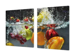UNIQUE Tempered GLASS Kitchen Board Fruit and Vegetables series DD02 Fruit in water