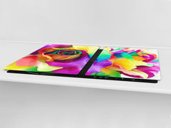 ENORMOUS Tempered GLASS Chopping Board - Flower series DD06A Colorful rose