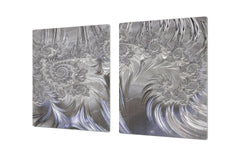 HUGE TEMPERED GLASS COOKTOP COVER – Glass Cutting Board and Worktop Saver – SINGLE: 80 x 52 cm (31,5” x 20,47”); DOUBLE: 40 x 52 cm (15,75” x 20,47”); DD40 Decorative Surfaces Series: Silver waves