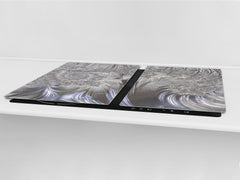 HUGE TEMPERED GLASS COOKTOP COVER – Glass Cutting Board and Worktop Saver – SINGLE: 80 x 52 cm (31,5” x 20,47”); DOUBLE: 40 x 52 cm (15,75” x 20,47”); DD40 Decorative Surfaces Series: Silver waves