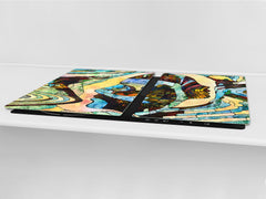 GIGANTIC CUTTING BOARD and Cooktop Cover - Glass Kitchen Board; SINGLE: 80 x 52 cm (31,5” x 20,47”); DOUBLE: 40 x 52 cm (15,75” x 20,47”); DD42 Paintings Series: Stained glass