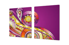 HUGE TEMPERED GLASS CHOPPING BOARD ; Moroccan design Series DD21 Underwater doodle