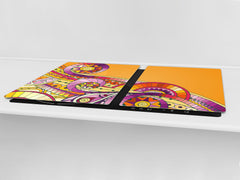 HUGE TEMPERED GLASS CHOPPING BOARD ; Moroccan design Series DD21 Underwater doodles