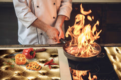 HUGE TEMPERED GLASS COOKTOP COVER – Glass Cutting Board and Worktop Saver – SINGLE: 80 x 52 cm (31,5” x 20,47”); DOUBLE: 40 x 52 cm (15,75” x 20,47”); DD40 Decorative Surfaces Series: Golden leather upholstery 2