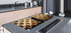 HUGE TEMPERED GLASS COOKTOP COVER – Glass Cutting Board and Worktop Saver – SINGLE: 80 x 52 cm (31,5” x 20,47”); DOUBLE: 40 x 52 cm (15,75” x 20,47”); DD40 Decorative Surfaces Series: Golden leather upholstery 2