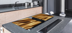 Gigantic Worktop saver and Pastry Board - Tempered GLASS Cutting Board - MEASURES: SINGLE: 80 x 52 cm; DOUBLE: 40 x 52 cm; DD38 Golden Waves Series: Golden fabric texture