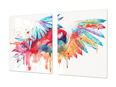 Gigantic Worktop saver and Pastry Board - Tempered GLASS Cutting Board Animals series DD01 Colorful parrot