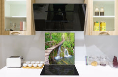 Tempered glass Cooker backsplash BS16 Waterfall landscapes Series: Bridge Over The Waterfall