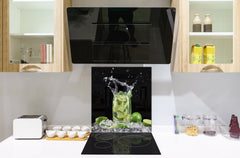 Glass kitchen splashback – Glass upstand BS09 Water splash Series: Lime Mojito Drink