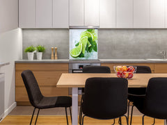 Glass kitchen splashback – Glass upstand BS09 Water splash Series: Lime Ice Cubes