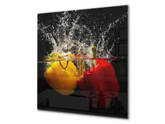 Glass kitchen splashback – Glass upstand BS09 Water splash Series: Peppers In Water 3