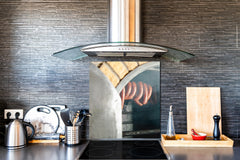 Printed tempered glass backsplash – BS23 European tradicional food Series: Sausages Smokehouse 2