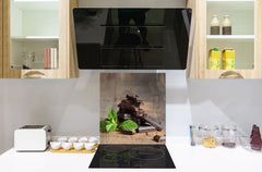 Paraschizzi fornelli vetro temperato – Pannello in vetro – Paraspruzzi lavandino BS07 Serie desser: Cioccolato Menta