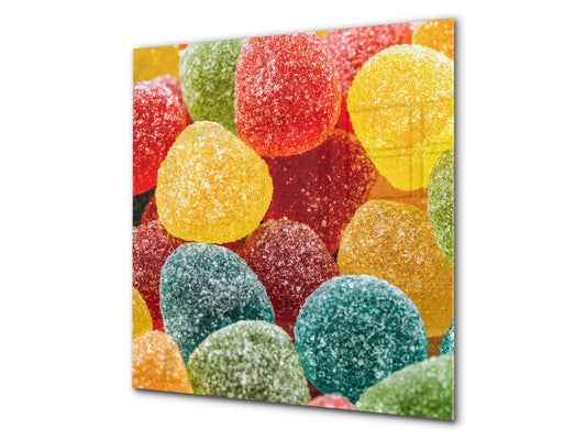 Stunning printed Glass backsplash BS06 Pastries and sweets: Colored Jellies