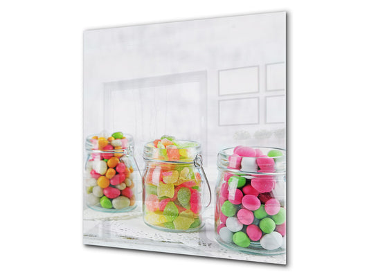 Stunning printed Glass backsplash BS06 Pastries and sweets: Candy In A Jar