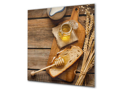 Protector antisalpicaduras – Panel de vidrio para cocina – BS06 Serie postres y dulces: Leche De Cereal De Miel