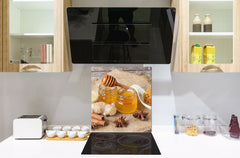 Stunning printed Glass backsplash BS06 Pastries and sweets: Honey Cinnamon Anise