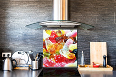 Protector antisalpicaduras – Panel de vidrio para cocina – BS06 Serie postres y dulces: Habas de jalea de colores 3