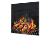 Aufgedrucktes Hartglas-Wandkunstwerk – Glasküchenrückwand BS23 Serie traditionelles europäisches Essen: Shashlik Grill 2