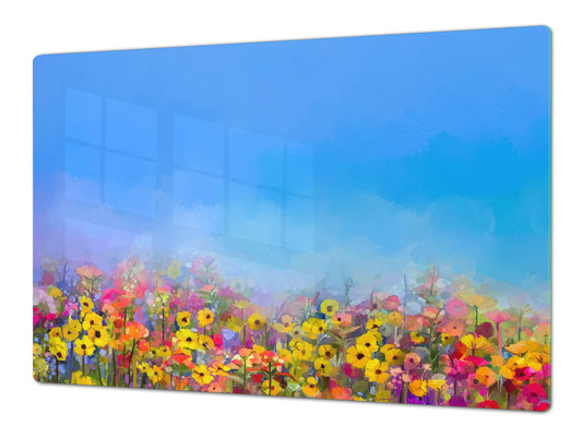 ENORMOUS Tempered GLASS Chopping Board - Flower series DD06A Colorful clearing 1