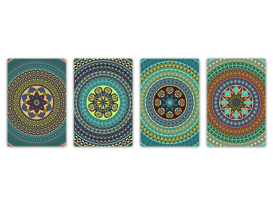 Lot de 4 planches à découper – Lot de 4 plateaux à fromage ; MD02 Série Mandalas: Design ethnique