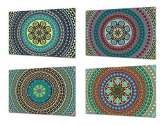 Lot de 4 planches à découper – Lot de 4 plateaux à fromage ; MD02 Série Mandalas: Design ethnique