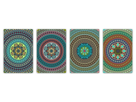Lot de 4 planches à découper – Lot de 4 plateaux à fromage ; MD02 Série Mandalas: Design ethnique