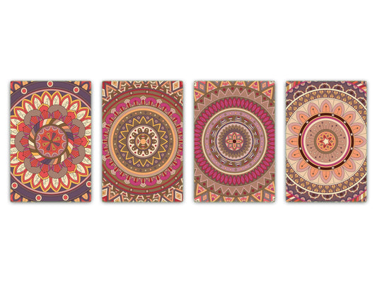 Lot de 4 planches à découper – Lot de 4 plateaux à fromage ; MD02 Série Mandalas: Rétro ethnique