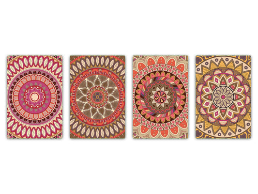Lot de 4 planches à découper – Lot de 4 plateaux à fromage ; MD02 Série Mandalas: Rétro ethnique 2