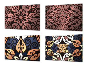 Set of 4 Chopping Boards from Tempered Glass with modern designs; MD01 Ethnic Series:Oriental Mix