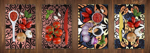 Set of 4 Chopping Boards from Tempered Glass with modern designs; MD01 Ethnic Series:Oriental Mix