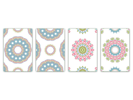 Lot de 4 planches à découper – Lot de 4 plateaux à fromage ; MD02 Série Mandalas: Motifs vintage orientaux 1