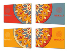 Juego de 4 tablas de cortar: juego de 4 piezas de tabla de quesos; Serie de mandalas MD02: Mandala en colores