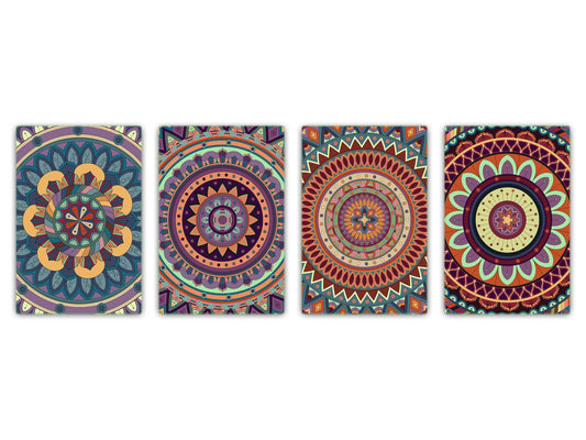 Lot de 4 planches à découper – Lot de 4 plateaux à fromage ; MD02 Série Mandalas: Style oriental