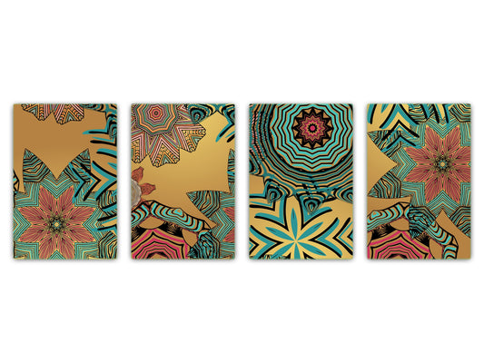 Lot de 4 planches à découper – Lot de 4 plateaux à fromage ; MD02 Série Mandalas: Mandala floral ethnique