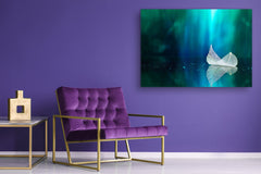 Cuadro de vidrio moderno - Arte mural contemporáneo SART04 Serie Flores y hojas: Hoja sobre la superficie del espejo de un lago