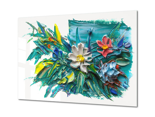 Glass Print Wall Art – Image on Glass SART05 Miscellanous Series: Abstract art: A bouquet of flowers in impressionist style