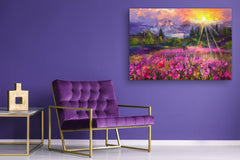 Glass Print Wall Art – Image on Glass SART05 Miscellanous Series: Abstract oil painting - colorful meadow at sunset