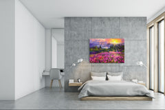 Glass Print Wall Art – Image on Glass SART05 Miscellanous Series: Abstract oil painting - colorful meadow at sunset
