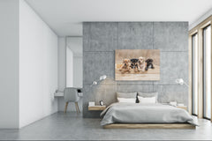 Glass Picture Wall Art - Picture on Glass SART03A Animals Series: Puppies sitting in a box