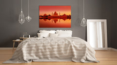 Imagen impresa en vidrio - Imagen de pared detrás de vidrio templado SART01D Serie Naturaleza: Taj Mahal al atardecer