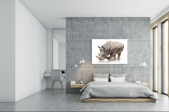 Glass Picture Wall Art - Picture on Glass SART03A Animals Series: Rhino on a white background
